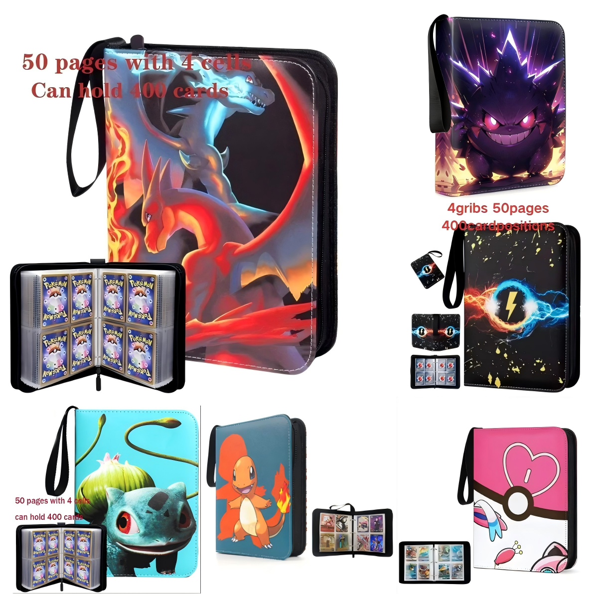 Pokemon Binder Card - Charizard Gengar Pikachu Card Collection Album