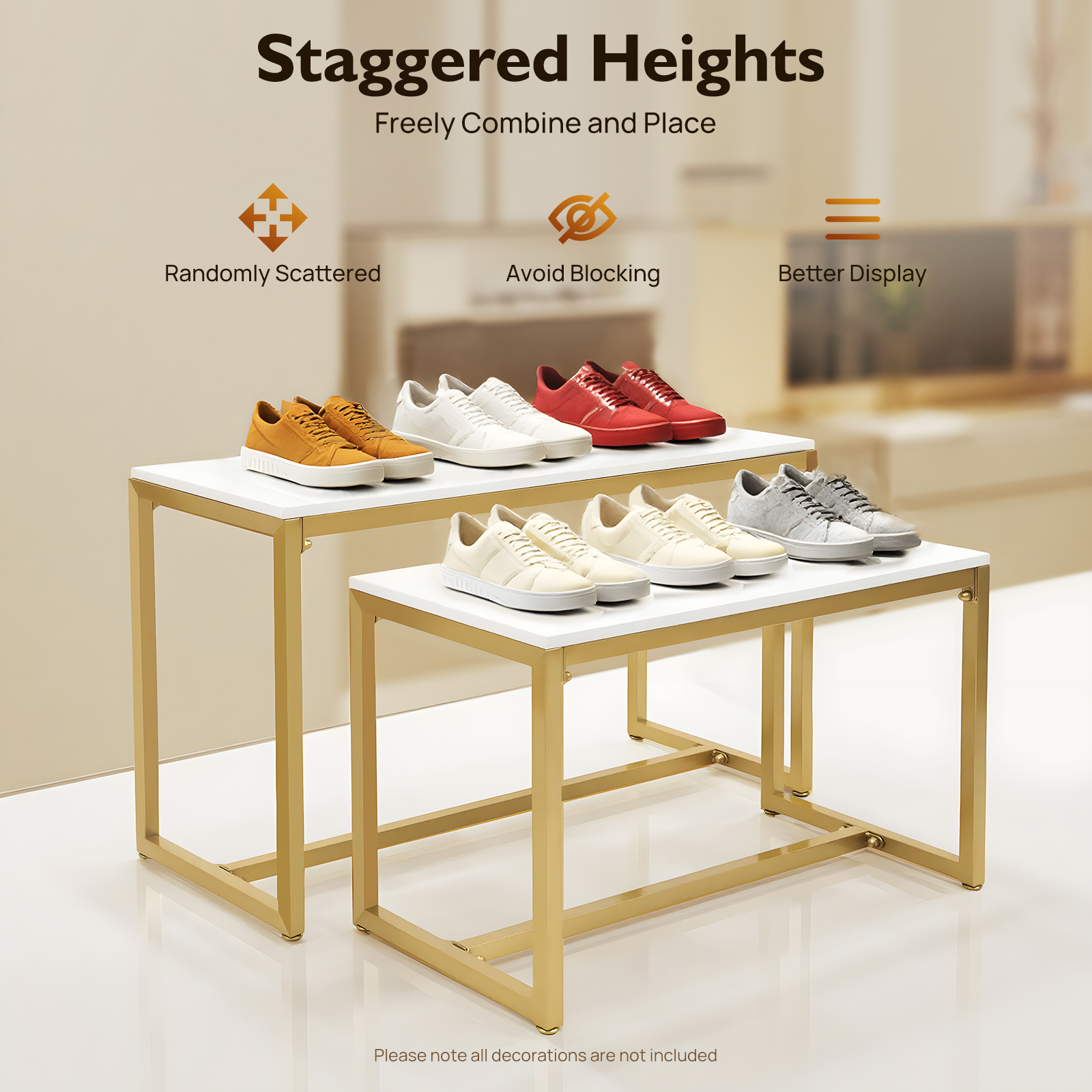 Display Risers Set - Metal Shoe Handbag Display Stand, Nesting