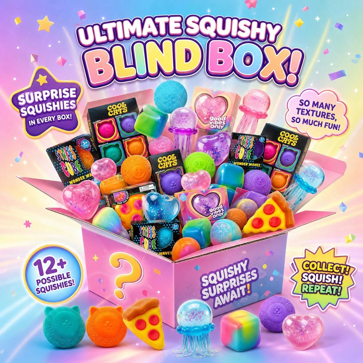 Mystery Box Blind Bag - 100+ Pieces Assorted Squishy Figures Blind