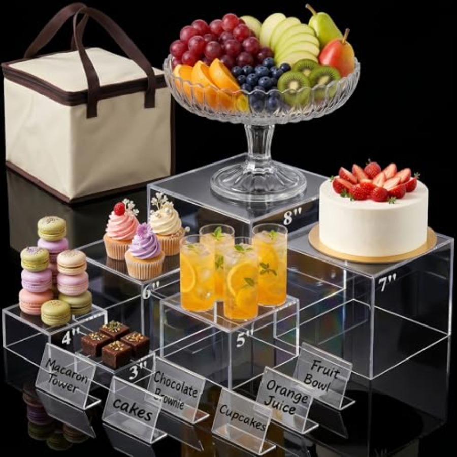Display Risers Set - 6PCS Clear and Buffet Risers with