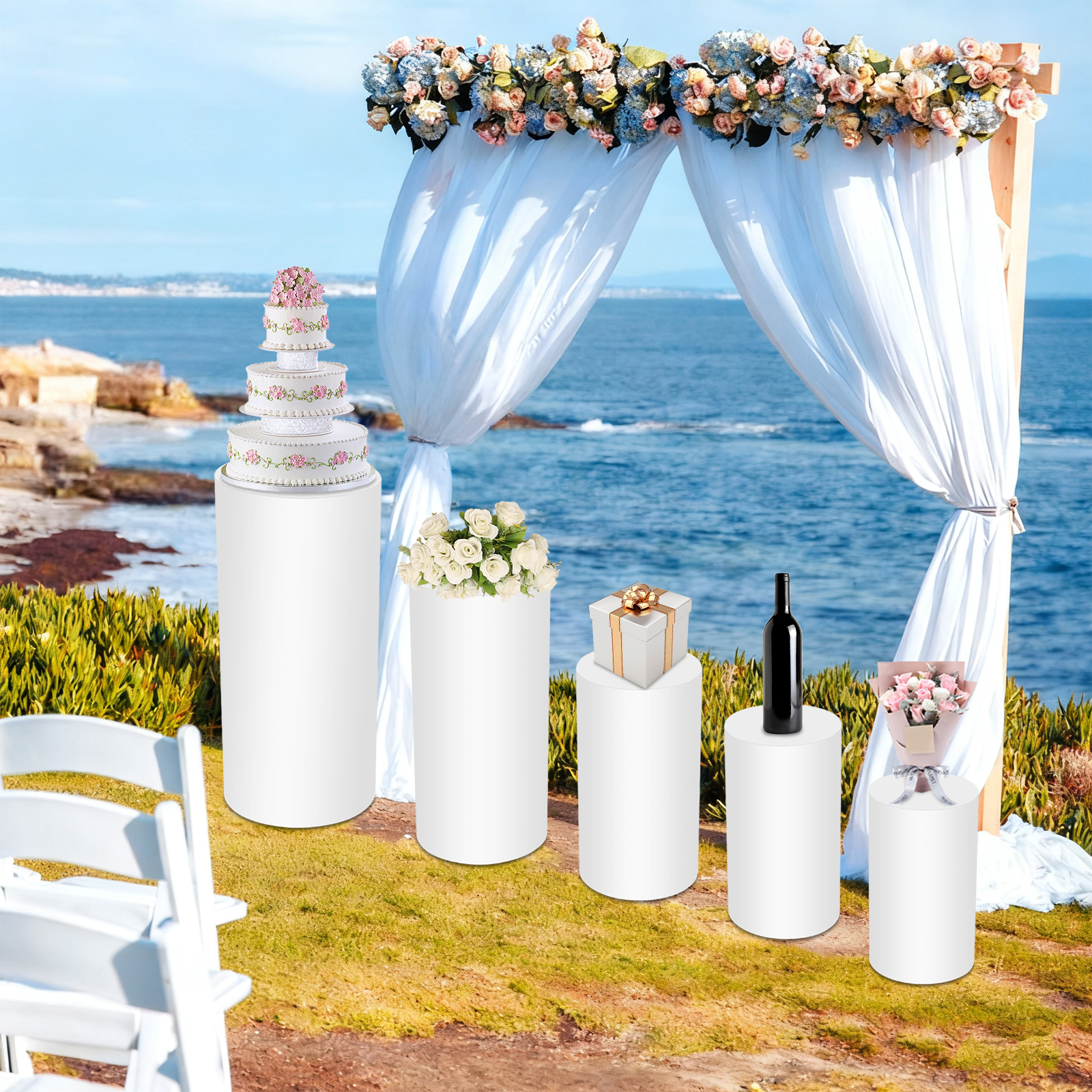 5Pcs White Cylinder Pedestal S - огляд і ціна Display Risers Set